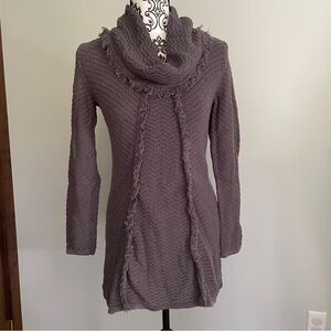 Style & Co Tunic Sweater Gray Fringed Cowl-Neck Long Sleeves Women’s Size Small